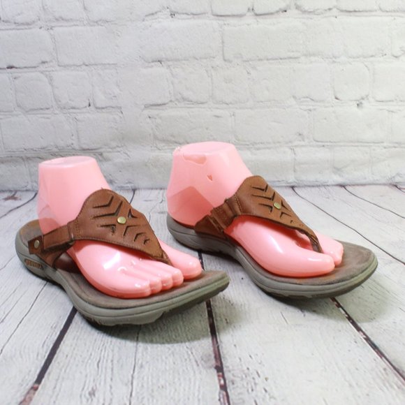 Merrell Adhera Brown Leather Casual Flats Thong Sandal Size US 9 - Picture 3 of 9